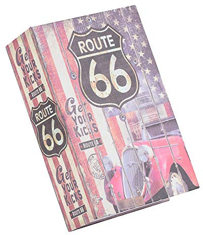 Buchtresor Buch-Safe,ASHATA Vintage Buchtresor mit Zahlenschloss Kreativ Book Safe Box,Tragbar Travel Box Geld Schmuckkollektion Buchsafe Aufbewahrungskoffer für Geschenke Kinder(ROUTE 66)