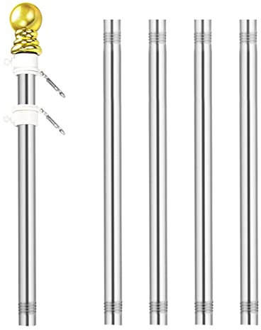 Nicoone Flag Pole for Garden, 5 Sections Stainless Steel Heavy Garden Flagpole Tangle Free, Adjustable Length & Rustproof Flag Pole for Outside House Garden Yard Roof Walls, 6FT/1.8M