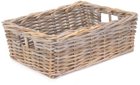 Red Hamper Small Shallow Kubu Grey Rattan Rectangular Basket, Wicker
