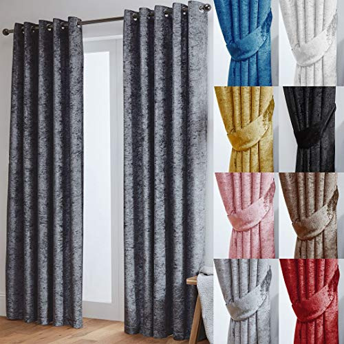 John Aird Crushed Velvet Fully Lined Eyelet Curtains (Dark Grey, 66 Wide x 72 Drop)