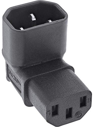 InLine® 16723F Netzadapter IEC 60320 C14 / C13,Oben/untengewinkelt,3pol.Kaltgeräte | oben/unten, max. 10A / 250V, kompakter Stromadapter, für PC, Monitor & USV