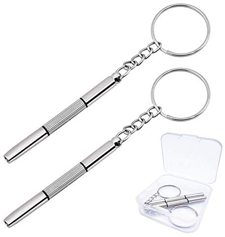 Glasses Screwdriver 2 Pack, 3 in 1 Mini Eye Glasses Keychain, Spectacle Keyring Tool for Sunglasses, Watches, Jewelry