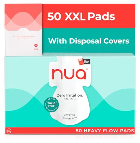 Nua Sanitary Pads for Heavy Flow |with Disposal Cover | Ultra Thin | Extremely Soft and Comfortable | Wider Back Design | Zero Toxins | Rash Free, Pack of 12 Pads for Women (XL)