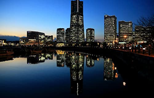 LHJOYSP Geschenk Puzzle 1000 Teile Stadt Sonnenuntergang beleuchtet japanische Hafenbucht-Metropole 75x50cm