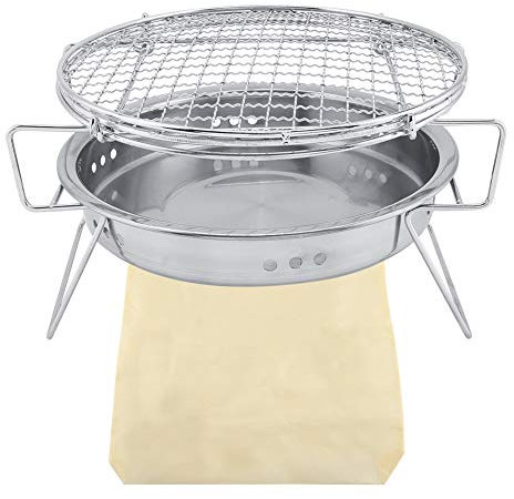 Griglia per Barbecue a Carbonella Piegata, Griglia Rotonda in Acciaio Inox Mini Barbecue Portatile a Carbonella Pieghevole Kit di Attrezzi per Barbecue per Picnic Aperto Patio Cortile Camping