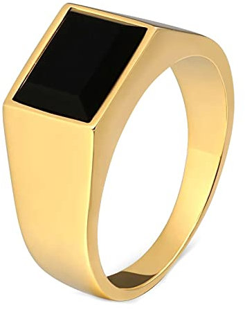 Mesnt Edelstahl Ringe für Herren 10mm Hochzeit Ringe Ovale Opal-Hochzeits-Siegelringe Siegelring Gold Ringgröße 54 (17.2)