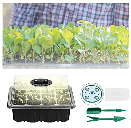 Serre Chauffante pour Semis, 5 PièCes Bac a Semis Mini Serre pour Semis avec Couvercle et Ventilation, Serre IntéRieure PéPinièRe, Plateaux de Semis avec 5 éTiquettes, 12 Cellules Par P(Color:le noir)