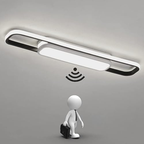 Modern LED Deckenleuchte mit Bewegungsmelder Innen Sensorlampe 6000K Flur Deckenlampe mit Tageslichtsensor Deckenbeleuchtung für Korridor Wohnzimmer Schlafzimmer Balkon Gang Treppe Veranda Lampe, 80cm