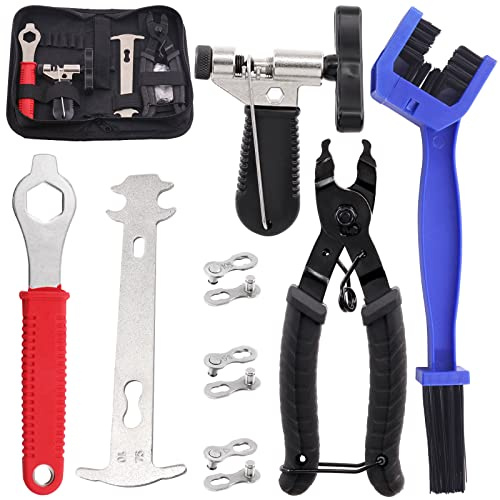 Swpeet 8Pcs 6/7/8/9/10 Speed Bicycle Missing Links, Bike Link Plier, Chain Breaker Splitter Tool, Bike Chain Cleaning Brush and Bike Chain Checker Bike Crank Extractor Kit for Bicycle Chain