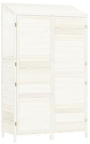 vidaXL Geräteschuppen Gartenhaus Schuppen Gerätehaus Lagerschuppen Satteldach Gartenschrank Pultdach Garten Weiß 102x52x174,5cm Massivholz Tanne