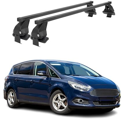 OMAC Menabo Dachträger für Ford S-Max 2015-2019 Pre-FL Stahl Schwarz | DIN 75302:2019 & ISO/PAS 11154:2006 geprüft, Abschließbar, City-Crash-getestet, bis 50 kg Traglast, Querträger, Grundträger