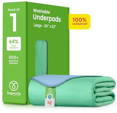 IMPROVIA® Waschbare Unterlagen, 86,4 x 132,1 cm, schwere Saugfähigkeit, wiederverwendbare Inkontinenzeinlagen für Kinder, Erwachsene, ältere Menschen und Haustiere, wasserdichte Schutzunterlage für