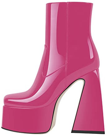 Only maker Plateau Halbstiefel mit Blockabsatz Sexy High Heels Boots Damenschuhe Stiefeletten Kurzschaft Stiefel Chunky Heels Lack Rosa EU 38