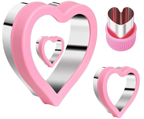 Keepaty Valentine's Day Cookie Cutters,4 Pieces Stainless Steel Heart Cookie Cutter,Sandwich Vegetable Fruit Cookie Cutters with Comfort Grip for Wedding Birthday Cake Decorations
