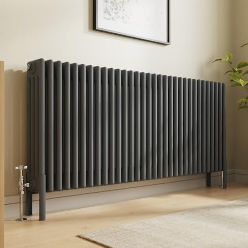 NRG Traditional 4 Column Horizontal Radiator 600x1460mm Anthracite | Central Heating Radiator, Wall Mounted, Cast Iron Column Radiator, for Kitchen, Bedroom, Living Room, Bathroom