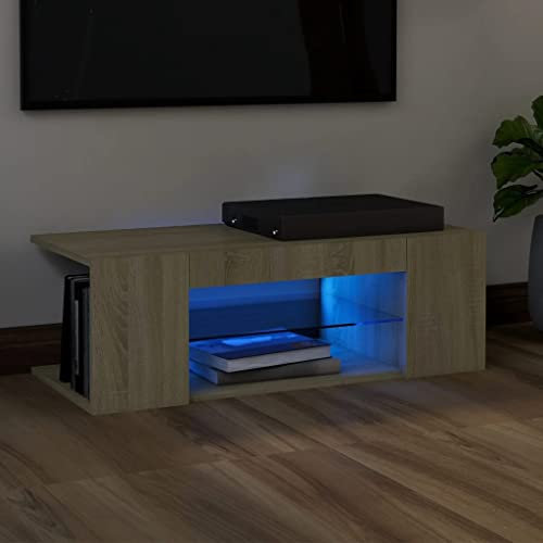 KOIECETA TV Schrank mit LED-Leuchten Lowboard Fernsehschrank Fernsehtisch Sideboard HiFi-Schrank TV Möbel Tisch Board (Sonoma Eiche, 90x39x30cm)