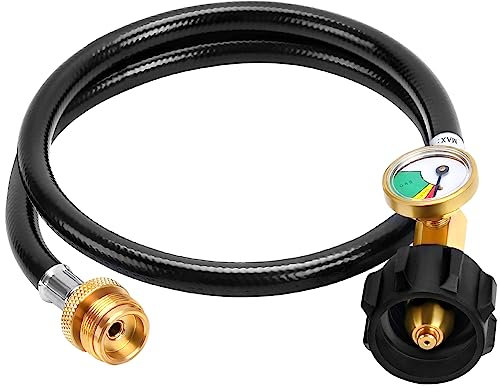 GasSaf Tuyau de propane de 0,5 m à 9,1 kg, adaptateur de réservoir de propane et jauge pour barbecues Weber Q, poêles Coleman, grills Blackstone, chauffages Buddy et plus encore