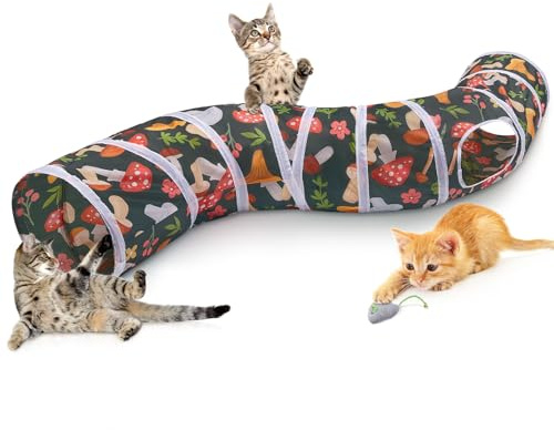 Glittme Cat Tunnel, Cat Tunnels for Indoor Cats, S-Shape Cats Cave with Cat Toys, Foldable Cat Tubes and Tunnels for Cats, Rabbit, Puppy, Guinea Pig