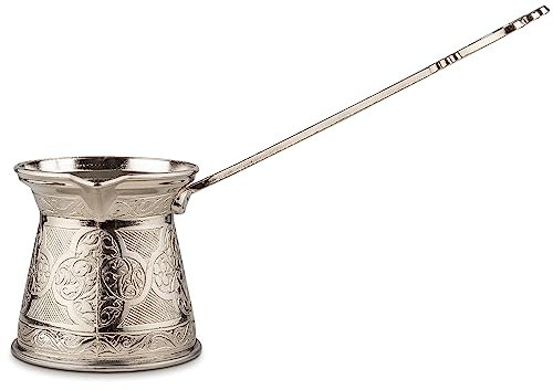 Alisveristime Authentische türkische Kaffeekanne, handgefertigt, Cezve/Ibrik, 7,9 cm breit, 7,9 cm hoch, 200 ml, verbessern Sie Ihr Kaffee-Erlebnis. (2 Tassen) (Silber)
