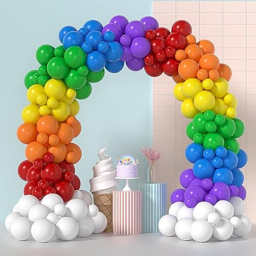 FUNTE Rainbow Balloon Arch Kit 140Pcs Rainbow Balloon Garland Arch Colourful Balloon Arch Kit For Rainbow Friends Birthday Decorations Baby Shower, Anniversary, Carnival Party Supplies, Medium