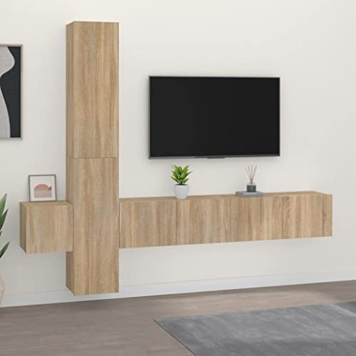 BaraSh Ensemble de Meubles TV 5 pcs Chêne Sonoma Bois d'ingénierie,Meuble TV,Table Basse Salon Meuble TV,Table Basse LED Couleurs