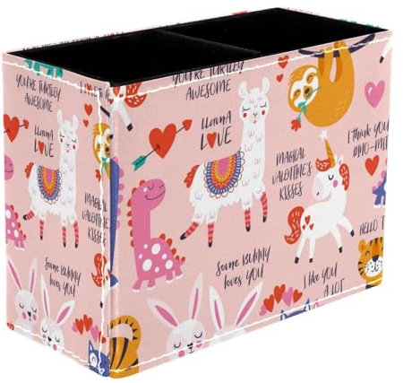 VAPOKF Cartoon Dionsaur Lama Faultier Katze Tiere Stifthalter für Schreibtisch, 2 Fächer Stifteköcher Stiftehalter Make-up Pinsel Aufbewahrung Desktop Schreibwaren Supplies Organizer für Home Office
