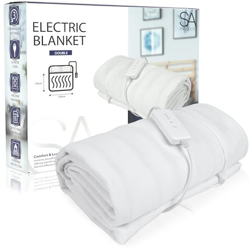 SA Products Electric Heated Blanket | Electric Blanket Double, Detachable Remote & 3 Heat Settings | Auto Shutoff Double Electric Blanket, Machine Washable Heated Blankets (120x135cm)