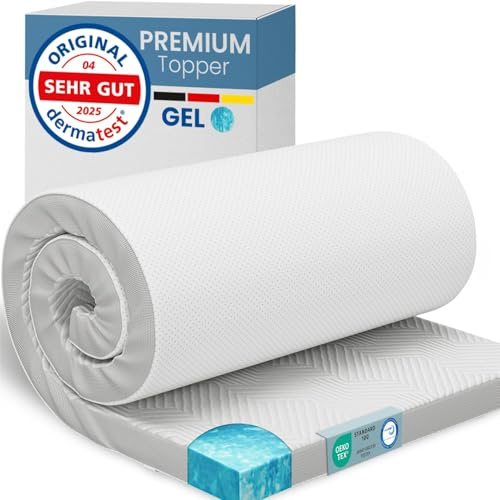 ELONEO Gel Topper 80x190cm, coprimaterasso in schiuma memory gel alta 5 cm, rivestimento in rete 3D traspirante, comodo coprimaterasso per letto e letto boxspring, incl. passanti angolari