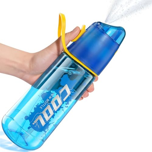 SUPERFA Sports Water Bottle with Spray Mist, 750ml Drinking Bottles for Kids Cycling Fitness Cooling