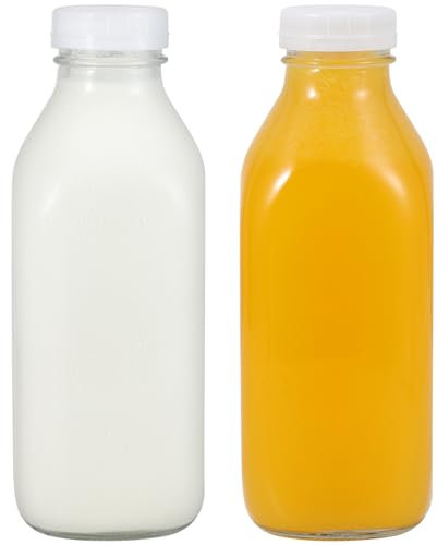 LIMILI Bottiglie per latte in vetro con coperchio, confezione da 2 bottiglie da 1 litro, riutilizzabili, bottiglie trasparenti per succhi fatti in casa, colazione, picnic, matrimoni (bianco)