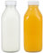 LIMILI Botellas de leche de vidrio con tapas, paquete de 2 botellas de vidrio reutilizables de 1 litro con tapas, botellas de vidrio transparente para bebidas lácteas, botellas de jugo para desayuno