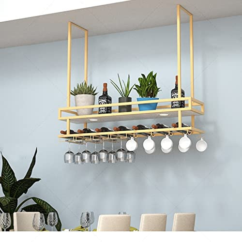 ZHSYXLB Portabicchieri da vino a soffitto - Scaffale pensile Decorazione da soffitto Mensola sospesa, Portabicchieri da parete/portabottiglie da parete a soffitto, Portabicchieri in legno sello in s