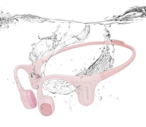 mojawa Run Plus Bone Conduction hörlurar, IP68 vattentäta badhörlurar, öppna öron, Bluetooth-hörlurar med mikrofon och 32 GB MP3, trådlösa sporthörlurar för löpning, simning, cykling, rosa