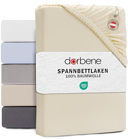 DarBene® Spannbettlaken – Oeko-TEX, Elfenbein, 90x200 cm | Bettlaken, Spannbetttuch, Jersey Baumwolle, atmungsaktiv, bügelfrei, Leintuch, Matratzenbezug, Spannleintuch, Bettbezug