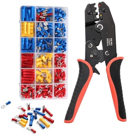 Crimpzange Kabelschuhe Set mit 400 Stk, Kabelschuhzange Crimpzange, Elektrische Steckverbinder Quetschverbinder Sortiment für Krimpzange zur Reparatur von Kabeln/Autos/Haushaltsgeräten