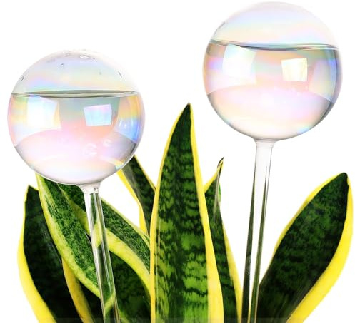Soilagua 13 oz Up 2 Weeks Extra Large Plant Watering Globes, Iridescent Rainbow Glass Water Bulbs, Self Watering Planter Insert, Vacation Plant Watering Devices System, Automatic Plant Waterer, 2 Pack