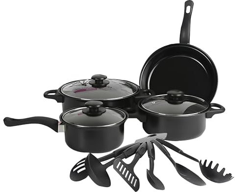 Black,WXFKLDJ Set med grytor och stekpannor 13 delar non-stick matlagningsset Induktionskokkärl med stekpannor, kastruller och grytor
