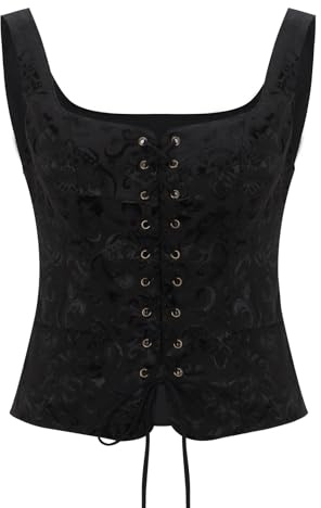 NUWIND Vintage Sovraspalle Bustier Donna Floreale Corsetto Top Ren Faire Gilet medievale Vittoriano Allacciatura Corpetto Pirata Costume rinascimentale (Jacquard Nero, XL)