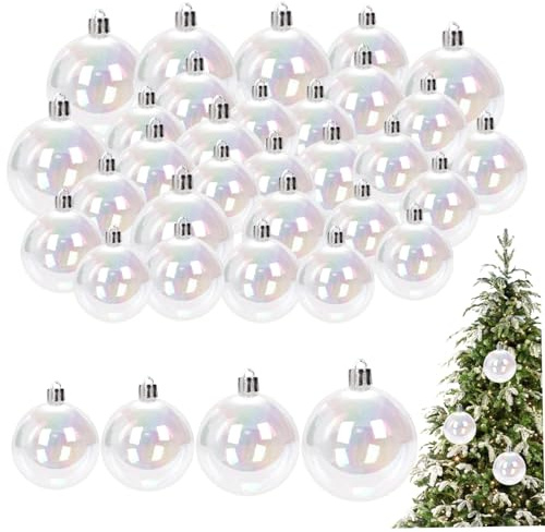 Iridescent Ornaments Balls 16PCS Clear Christmas Ornaments Balls Plastic Clear Bauble Decorative Hanging Iridescent Christmas Balls for DIY Xmas Party Birthday Wedding Decor