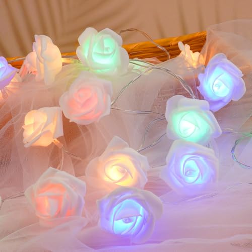 OSDUE Guirlande Lumineuse en Roses,20 LED Fleurs en mousse lumineuse en rose 3 M Guirlande Lumineuse Fleur Piles avec Pour Noël mariage décoration de la maison