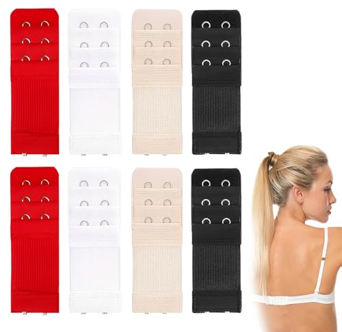 MEXRUMI 8 Pezzi Estensioni Reggiseno 2 Ganci Estensore Reggiseno Prolunga Reggiseno Estensioni Chiusura Reggiseno Donne Reggiseno Morbido Cinghia Per Biancheria Intima (Bianco/Rosso/Nero/Colore Pelle)