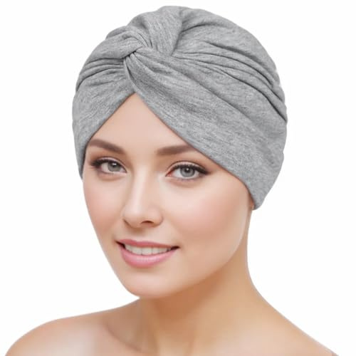 HPONEZJ Turban Damen Baumwolle Chemo Cap Kopfwickel Mütze Vorgebunden Knot Turbanhut Afrika Afro Muslim Beanie Headwraps Schlafhut Krebs Kappe Elastisch Kopftuch für Haarverlust Schlafen