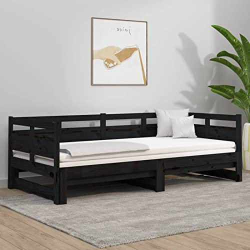 Iiaky Tagesbett Ausziehbar Schwarz Massivholz Kiefer 2X(90x190) cm Bett Ausziehbar Bett Zum Ausziehen Ausziehbares Tagesbett Bett Sofa