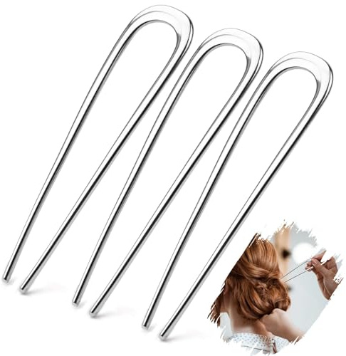 Mbsomnus 3 st fransk hårnål metall 14 cm/5,5 tum fransk nål fransk tvinnad hårnål u-formad hårgaffel silver hårnålar stor updo hårnål för kvinnor flickor alla frisyrer dekorativa tillbehör