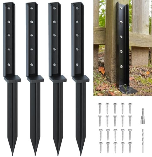 CKLT Staketstolpe reparation 4-pack, kraftig 81 cm metallstaket stolpe, ankare, robusta trästaket stolppinnar, svart