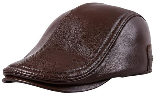Vnook Herren Leder Schiebermütze Flatcap Herren Schirmmütze Herrencap Ballonmütze Mit Ohrenklappen Herbst Flatcap Leder Schiebermütze Newsboy Caps Winter(Brown,XXL)