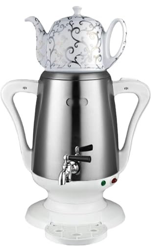 Théière électrique Turque, capacité de 4 litres pour Bouilloire et 1 Litre pour théière, avec Fonction de Maintien au Chaud, pour thé Russe et Turc