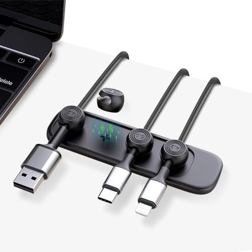 Wanheart Magnetic Cable Management, Cord Holder for Desk, 2 Sizes (4.2mm & 5mm), Multipurpose Magnetic Wire Clips for Lightning, USB-C, Micro Cables – Stick to Metal, Wood, or Glass (One Set)