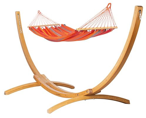 LA SIESTA® Alisio Hängematte mit Stab & Holzgestell - Wetterfeste Hängematte mit Gestell, Hängematte Outdoor Indoor - Hängematte mit Holz Gestel für Balkon Terrasse - Einzel Hängematten, Toucan