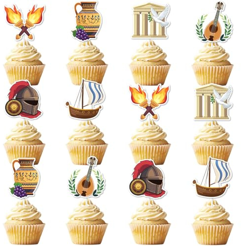 Kreatwow Greek Cupcake Toppers 36pcs Greece Party Decorations Ancient Greek Birthday Greek Mythology Party Decor Greek Roman Toga Bachelorette Baby Shower Wedding Party Supplies
